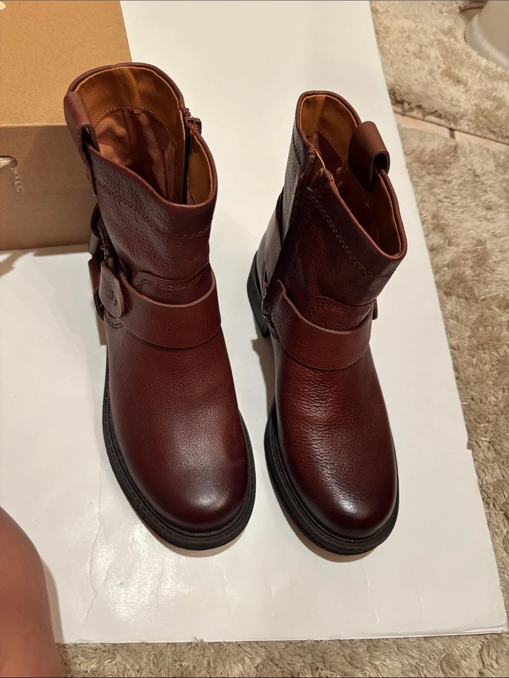 NWT Zodiac Women's Brown Leather Mid-Calf Harness Boots Fiera cognac 6 soft